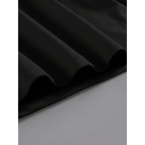 Biçomi Baskılı Oversize Bisiklet Yaka T-shirt - Siyah