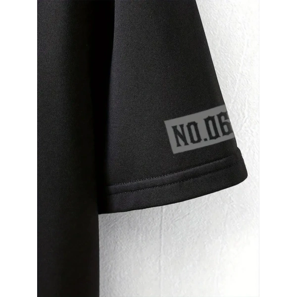 Biçomi Baskılı Oversize Bisiklet Yaka T-shirt - Siyah