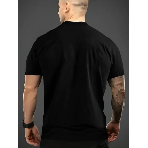 Biçomi Baskılı Oversize Bisiklet Yaka T-shirt - Siyah