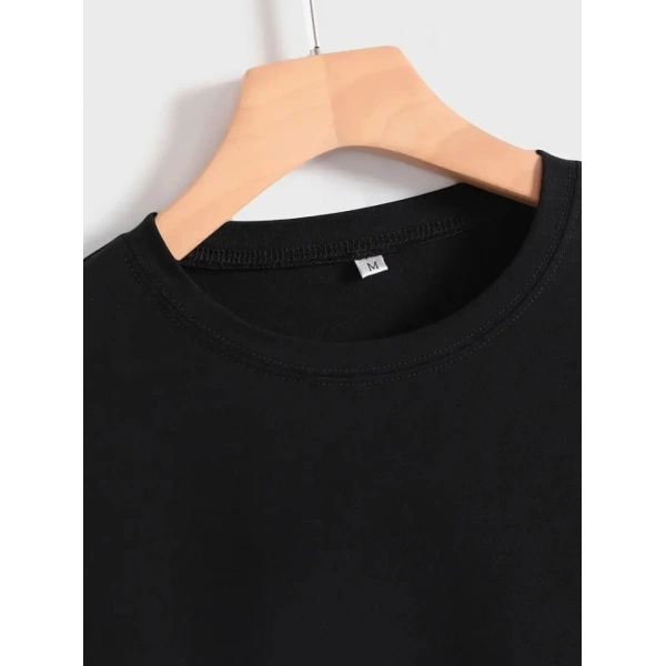 Biçomi Baskılı Oversize Bisiklet Yaka T-shirt - Siyah
