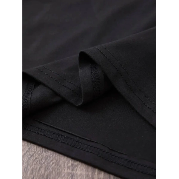 Biçomi Baskılı Oversize Bisiklet Yaka T-shirt - Siyah