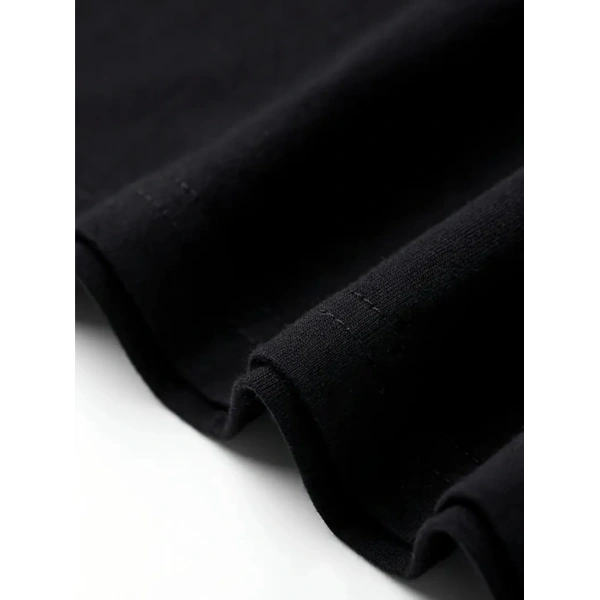 Biçomi Baskılı Oversize Bisiklet Yaka T-shirt - Siyah