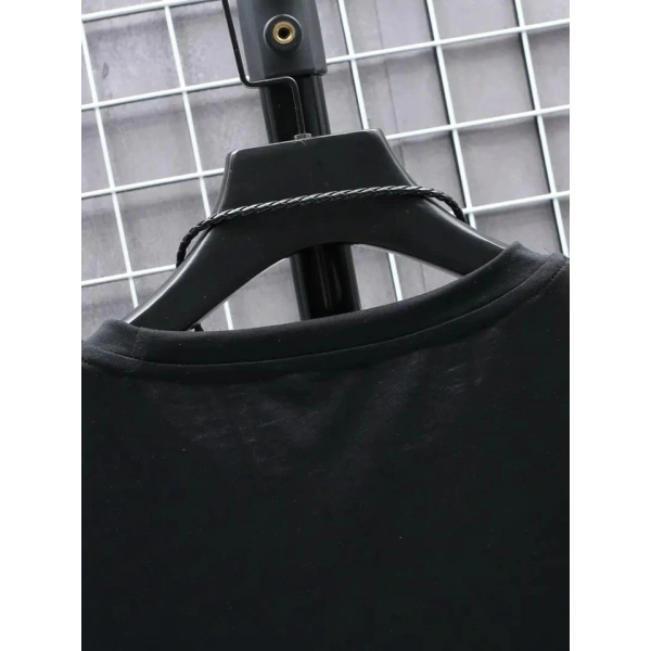 Biçomi Baskılı Oversize Bisiklet Yaka T-shirt - Siyah