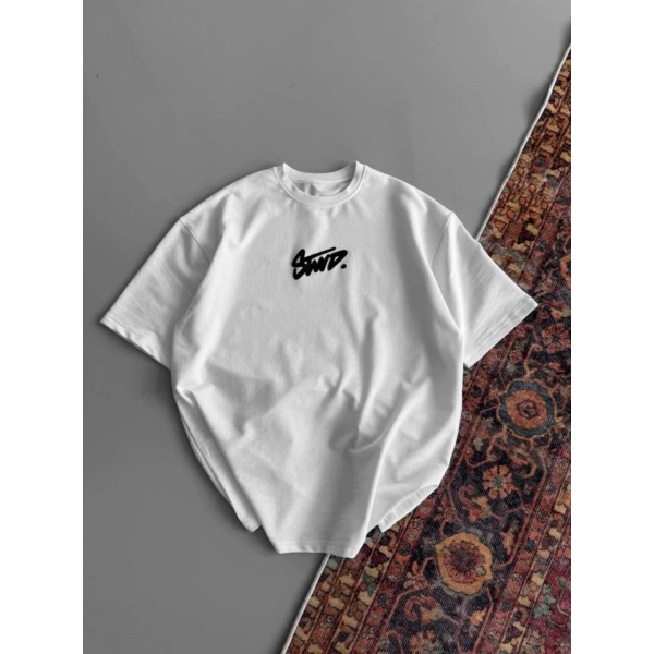 Biçomi Baskılı Oversize T-shirt - Beyaz