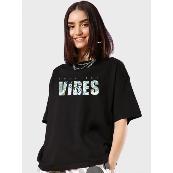 Biçomi Baskılı Oversize T-shirt - Siyah