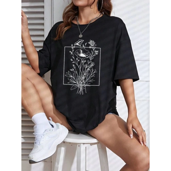 Biçomi Baskılı T-shirt - Siyah