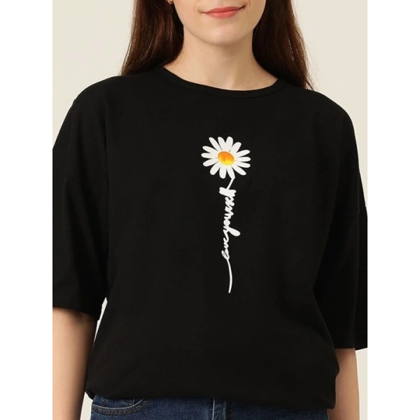 Biçomi Baskılı T-shirt - Siyah