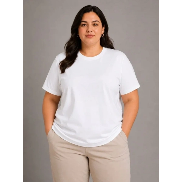 Biçomi Battal Big Size Basic Tişört Bisiklet Yaka Rahat Kalıp T-Shirt - Beyaz