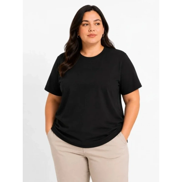 Biçomi Battal Big Size Basic Tişört Bisiklet Yaka Rahat Kalıp T-Shirt - Siyah