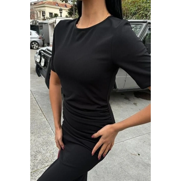 Biçomi Beli Büzgülü Midi Elbise 2853