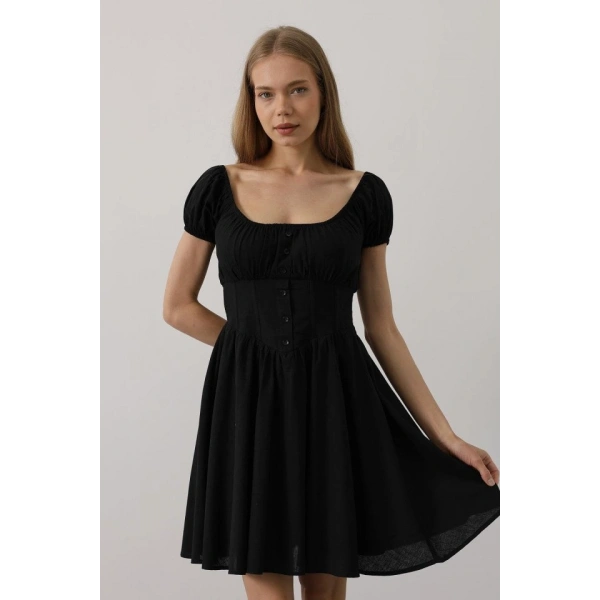 Biçomi Beli Korseli Mini Elbise - Siyah