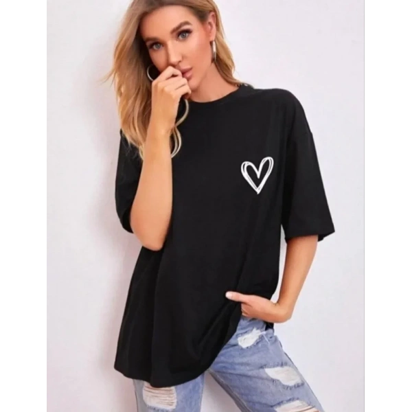 Biçomi Bisiklet Yaka Baskılı Oversize T-Shirt - Siyah