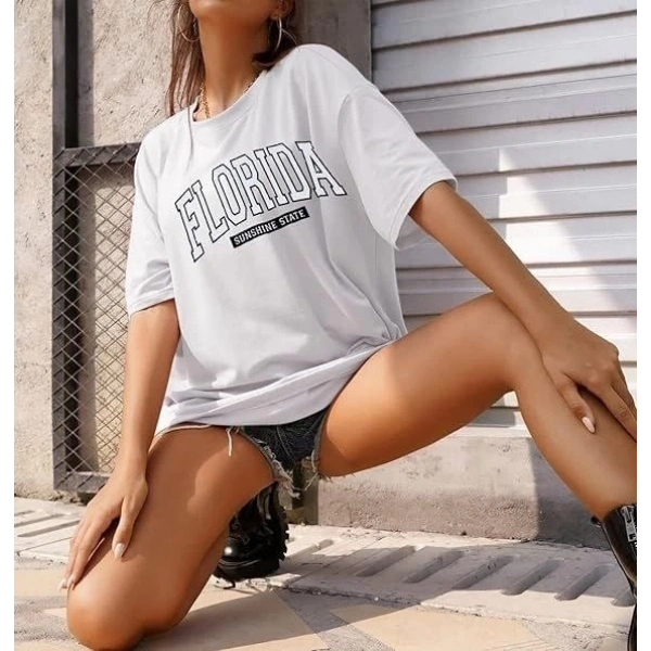 Biçomi Bisiklet Yaka Baskılı T-shirt - Beyaz