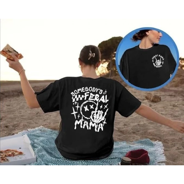 Biçomi Bisiklet Yaka Baskılı T-shirt - Siyah