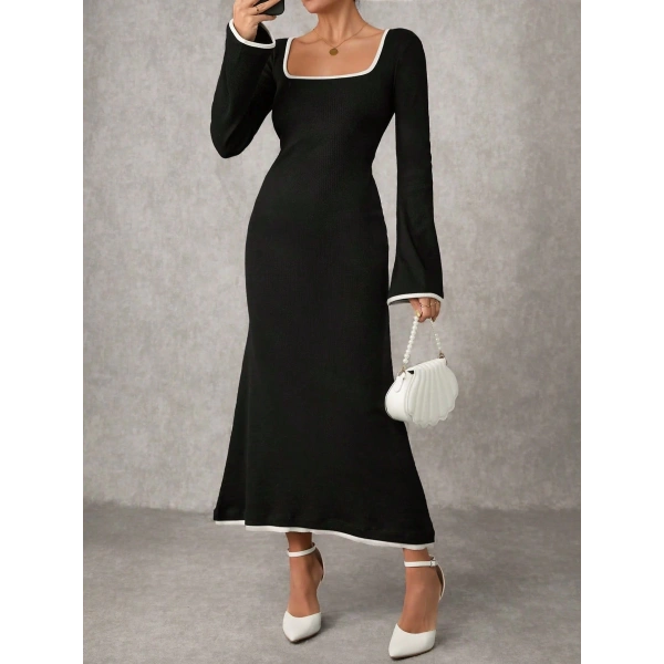 BİÇOMİ Biyeli uzun elbise siyah