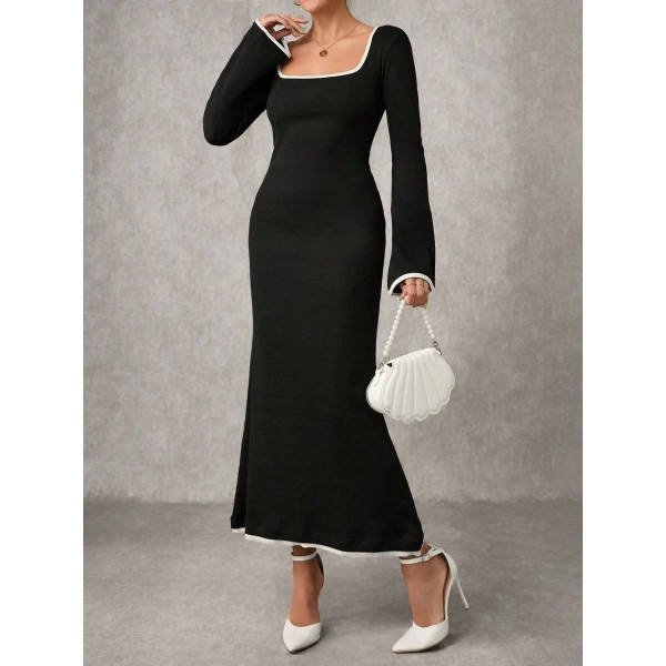 BİÇOMİ Biyeli uzun elbise siyah