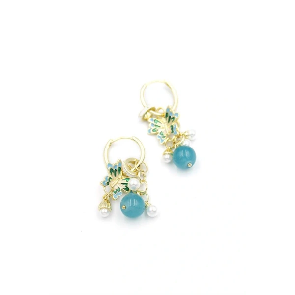 biçomi Boncuklu Kelebek Küpe - Turkuaz