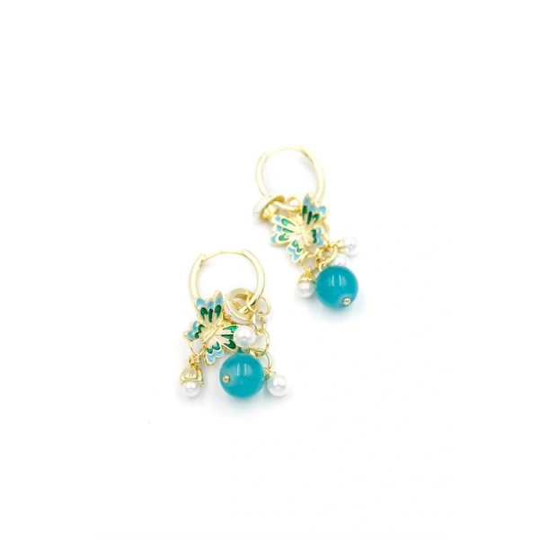 biçomi Boncuklu Kelebek Küpe - Turkuaz