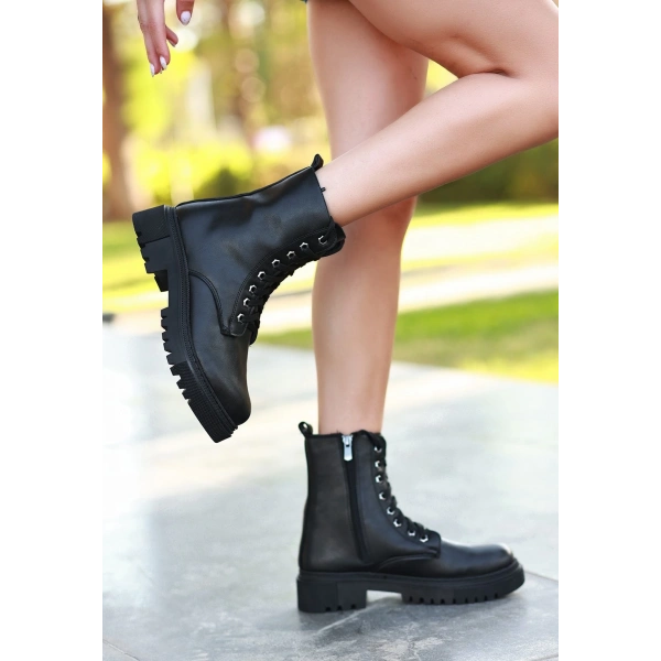 BİÇOMİ Bria  Siyah Cilt Bağcıklı Bot