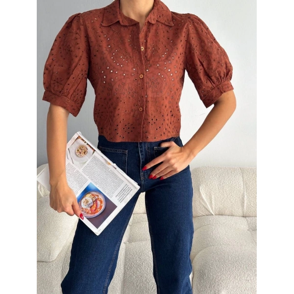 BİÇOMİ Brodeli crop gömlek s1023