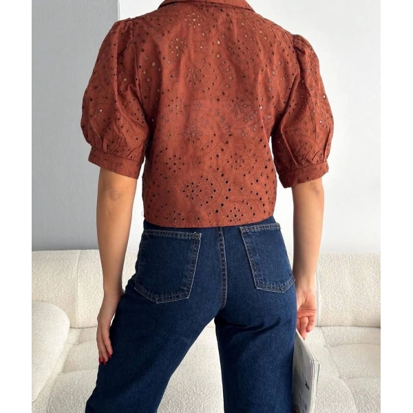 BİÇOMİ Brodeli crop gömlek s1023