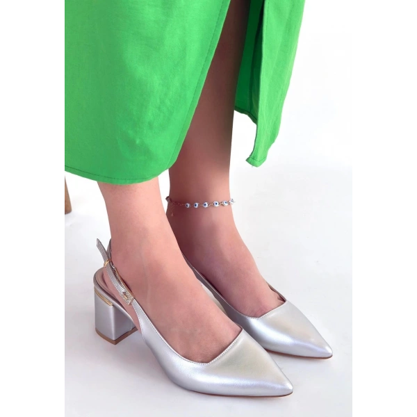 BİÇOMİ Buant Gümüş Cilt Topuklu Ayakkabı