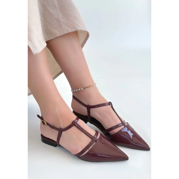 BİÇOMİ Canca Bordo Rugan Babet Ayakkabı