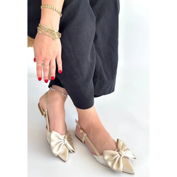 BİÇOMİ Cenya Bej Saten Babet Ayakkabı