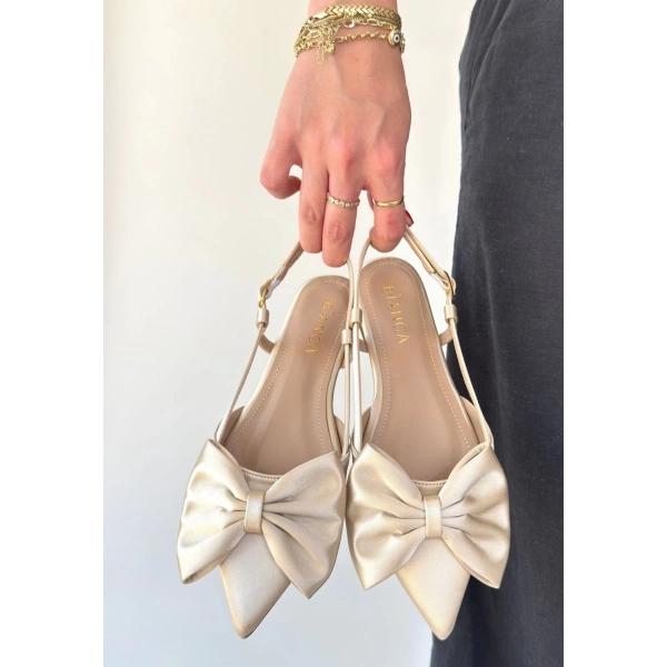 BİÇOMİ Cenya Bej Saten Babet Ayakkabı