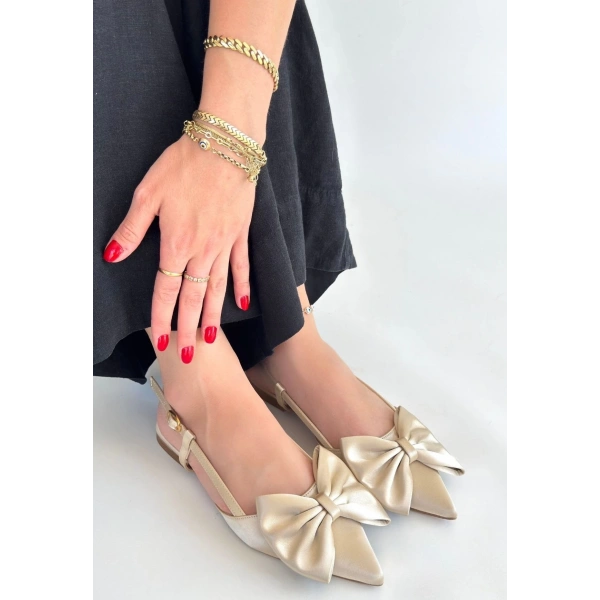 BİÇOMİ Cenya Bej Saten Babet Ayakkabı