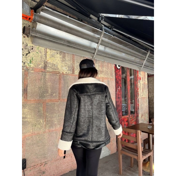 BİÇOMİ CHANEL DERİ SÜET KRAŞLI İÇİ PELUŞLU KAPLAMA KABAN