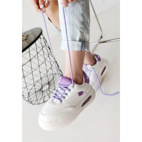 BİÇOMİ Chris Beyaz Cilt Lila Detaylı Bağcıklı Spor Ayakkabı