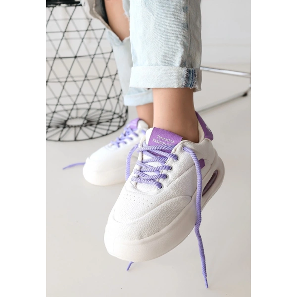 BİÇOMİ Chris Beyaz Cilt Lila Detaylı Bağcıklı Spor Ayakkabı