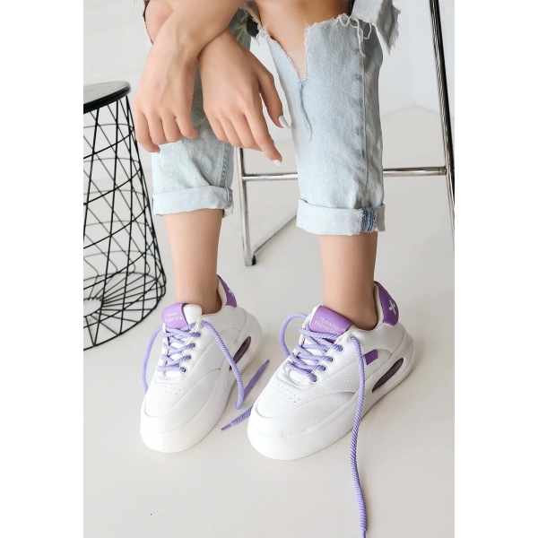 BİÇOMİ Chris Beyaz Cilt Lila Detaylı Bağcıklı Spor Ayakkabı