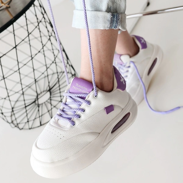 BİÇOMİ Chris Beyaz Cilt Lila Detaylı Bağcıklı Spor Ayakkabı