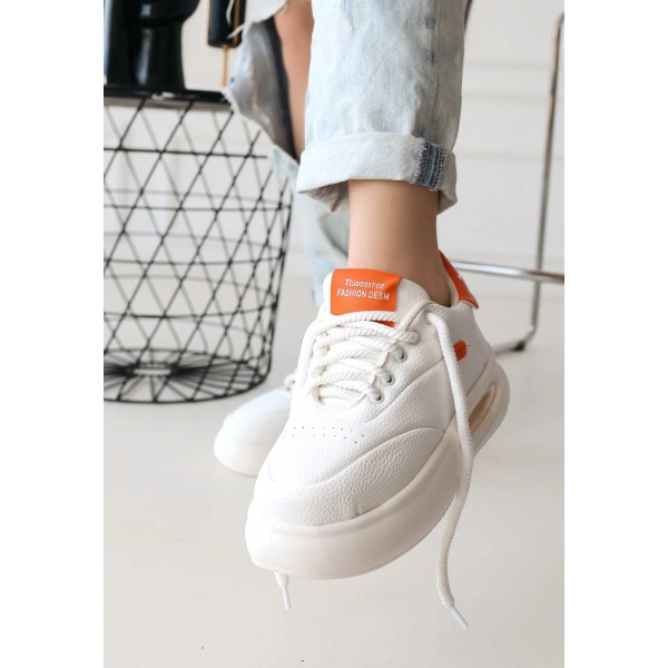 BİÇOMİ Chris Beyaz Cilt Turuncu Detaylı Bağcıklı Spor Ayakkabı