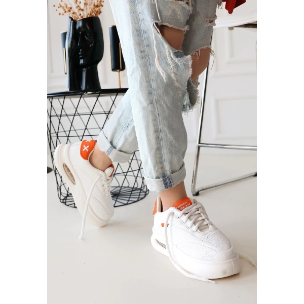 BİÇOMİ Chris Beyaz Cilt Turuncu Detaylı Bağcıklı Spor Ayakkabı