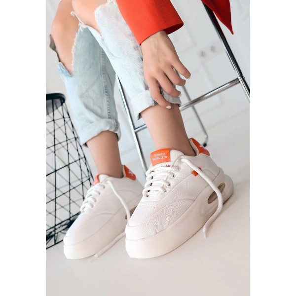 BİÇOMİ Chris Beyaz Cilt Turuncu Detaylı Bağcıklı Spor Ayakkabı