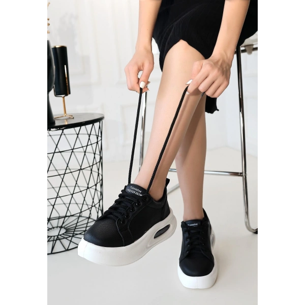 BİÇOMİ Chris Siyah Cilt Bağcıklı Spor Ayakkabı