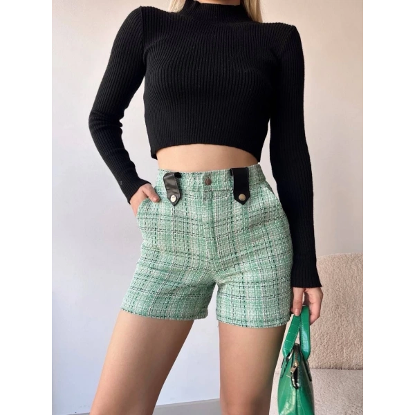 BİÇOMİ Çıtçıtlı siyah köprü tüvit şort yeşil
