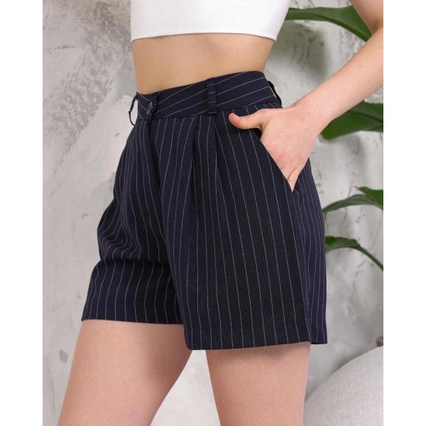 BİÇOMİ Çizgili düğmeli şort siyah s2551251