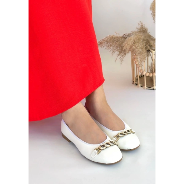 BİÇOMİ Cleo Beyaz Cilt Babet Ayakkabı
