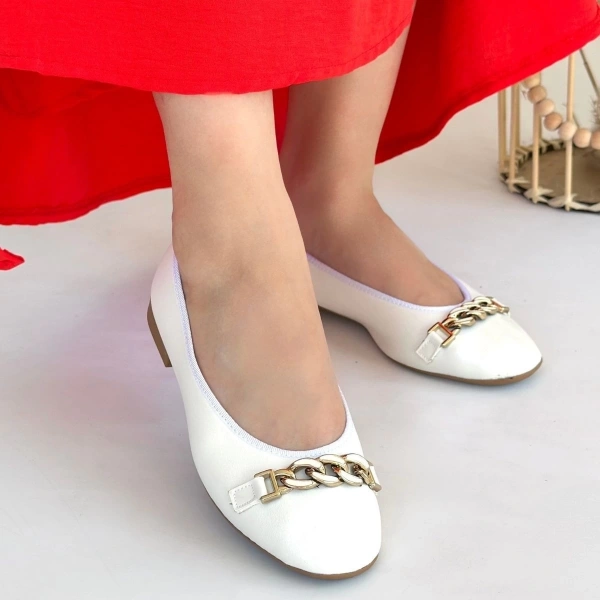 BİÇOMİ Cleo Beyaz Cilt Babet Ayakkabı