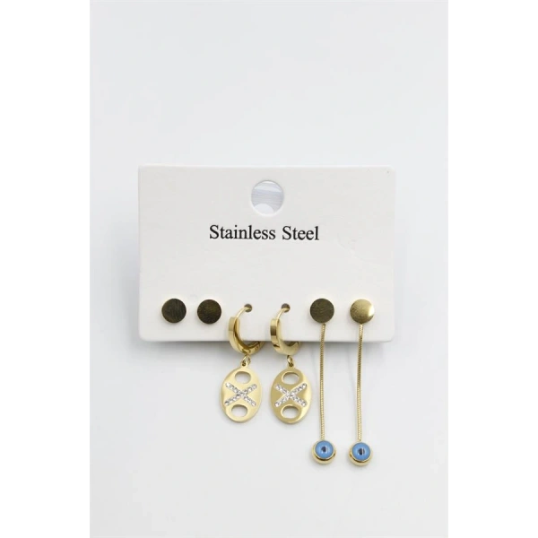 biçomi Çoklu Nazar Küpe - Altın