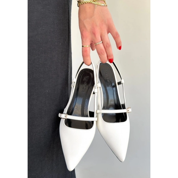 BİÇOMİ Darina Beyaz Cilt Topuklu Ayakkabı