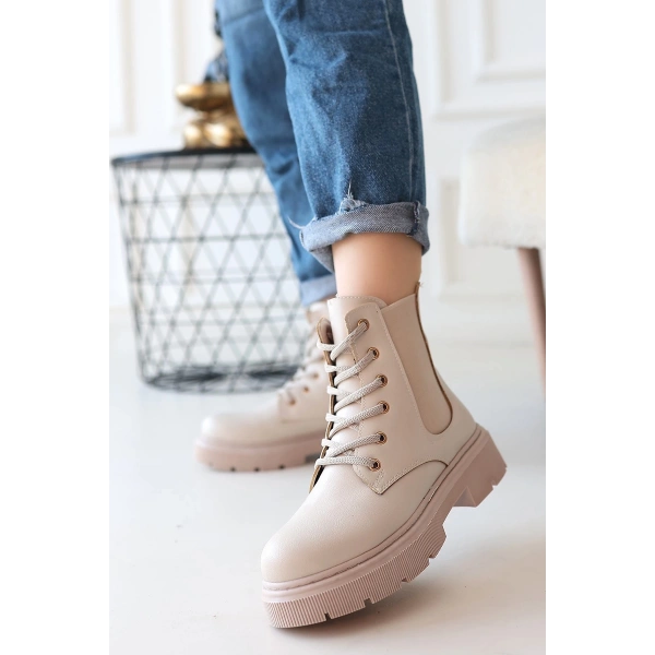 BİÇOMİ Daum Bej Cilt Bağcıklı Bot