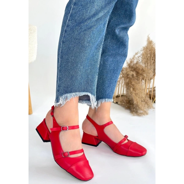 BİÇOMİ Doran Kırmızı Cilt Topuklu Ayakkabı