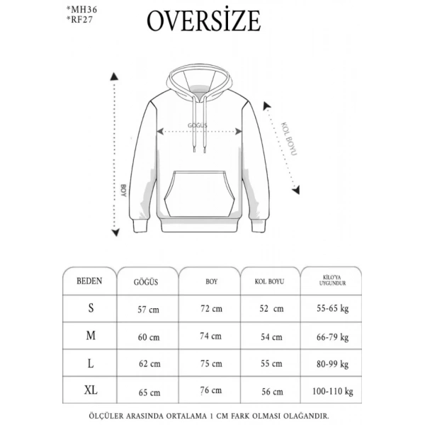 Biçomi Double Oversize Kapşonlu Nakışlı SweatShirt - Siyah
