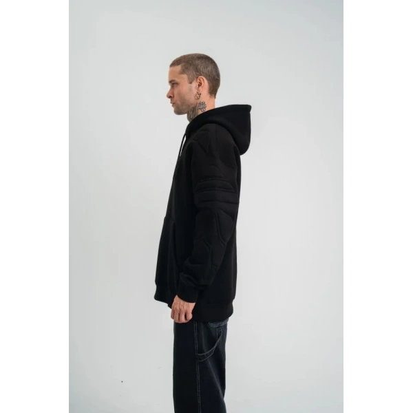 Biçomi Double Oversize Kapşonlu Nakışlı SweatShirt - Siyah