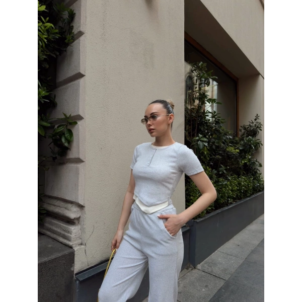 BİÇOMİ Düğme yakalı gri alt üst takım s3943